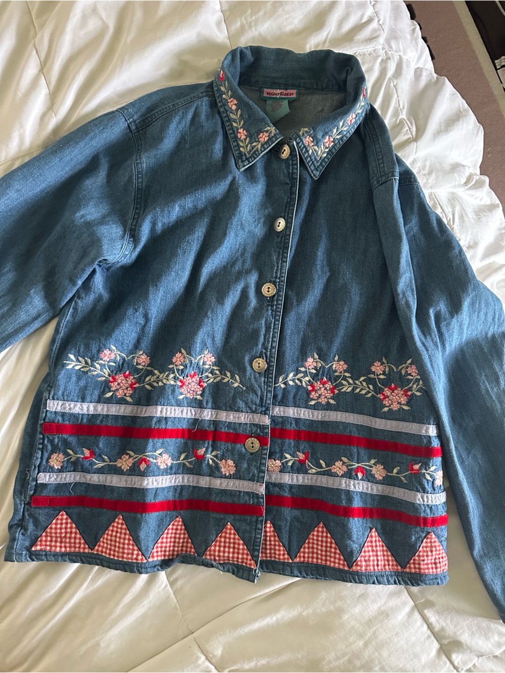 Embroidered Denim Jacket with Floral Trim 💐